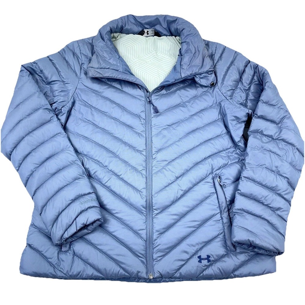 Under Armour Puffer Jacket Women Large Purple Down Fill Infrared Storm Cold Gear